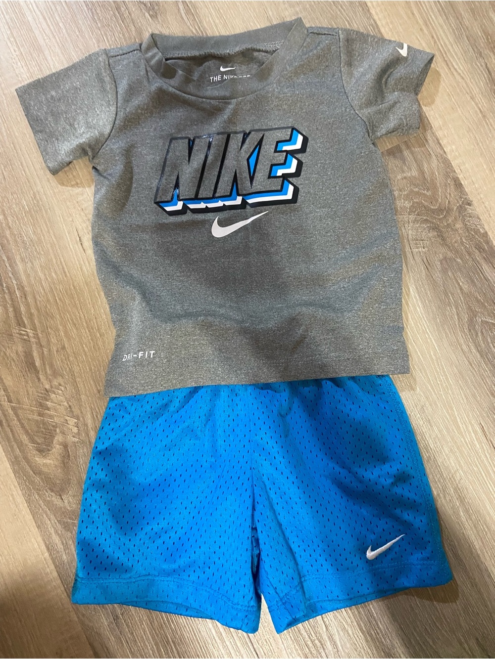 Nike Gray Graphic Tee with Blue Mesh Shorts Set